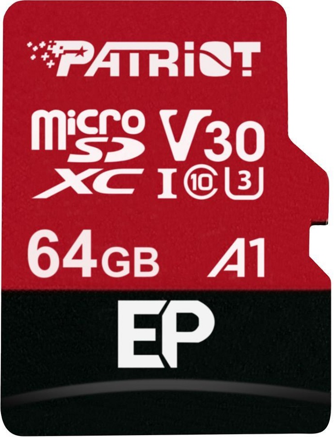 Карта памяти Patriot 64Gb EP Series MicroSDXC V30 A1 U3 Class 10 + SD Adapter (PEF64GEP31MCX)
