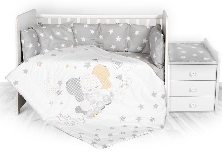 Lenjerie de pat pentru copii Lorelli Trend Elephant Stars Gray (20800054701)
