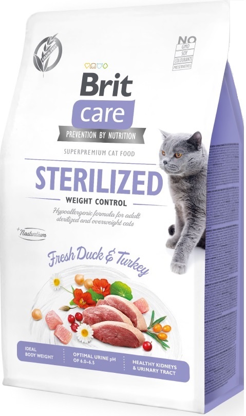 Hrană uscată pentru pisici Brit Care Grain Free Sterilized Weight Control Duck & Turkey 2kg