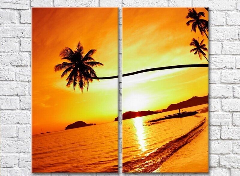 Картина ArtPoster Palm trees on the background of Yellow sunset (3453825)