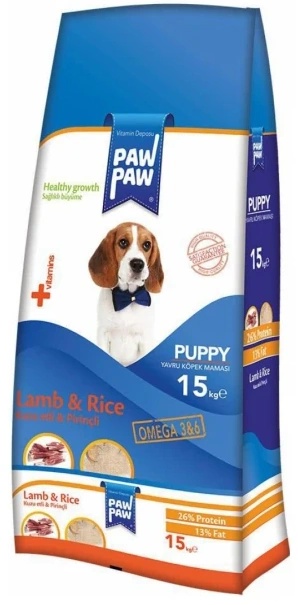 Hrană uscată pentru câini Paw Paw Puppy Lamb & Rice 15kg 