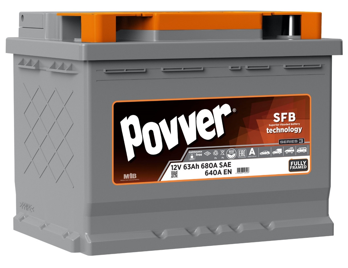 Автомобильный аккумулятор Povver 12V 63Ah 680A (L2.63.064.A)